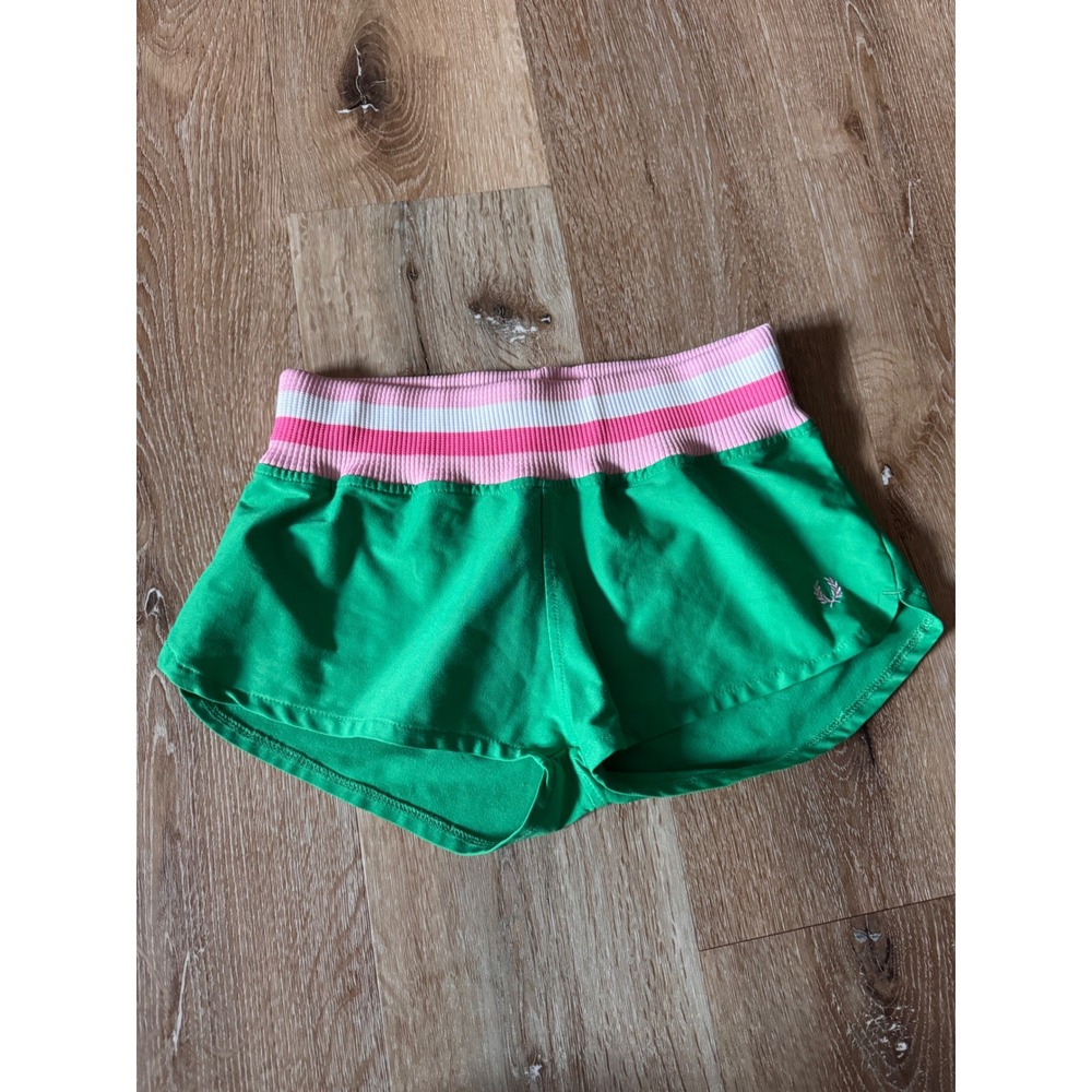 Fred Perry Green Pink Striped Waistband Athletic Shorts Women US 6